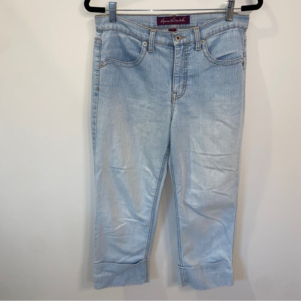 Gloria Vanderbilt Stretchy Light Wash Denim Cuffed Ankle Crop Capri Jeans Size 8